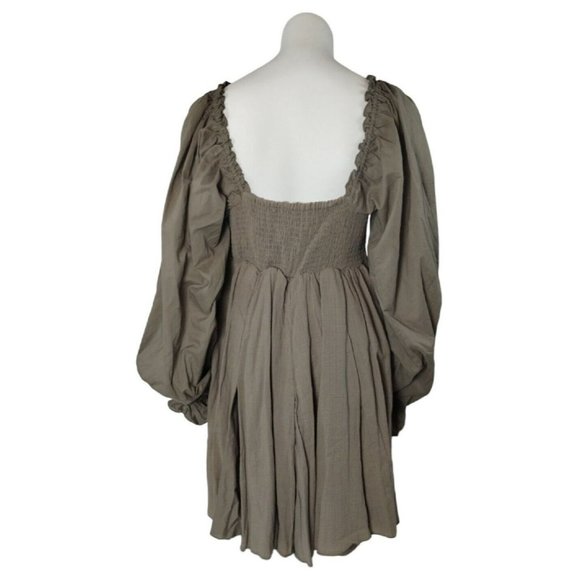 Chelsea & Violet Junior Girls Large Puff Sleeve Smocked Back Dress Taupe New - Picture 4 of 9